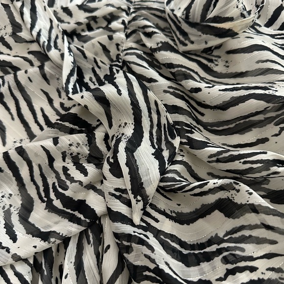 BARDOT Eileen Black and White Zebra Print Ruched Long Sleeve Mini Dress (D9) - Picture 8 of 9